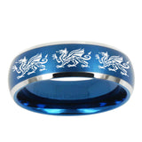 10mm Multiple Dragon Dome Brushed Blue 2 Tone Tungsten Men's Promise Rings