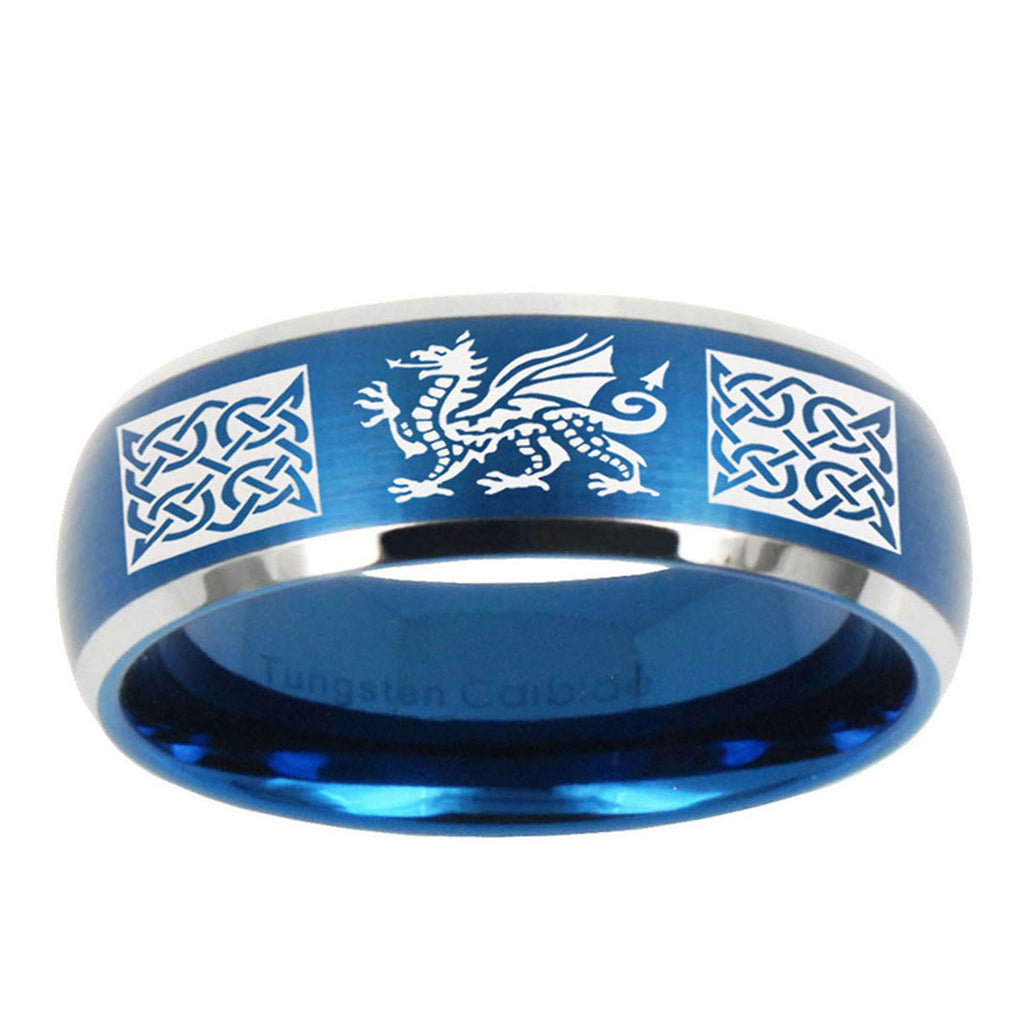 5MMMultiple Dragon Celtic Dome Brushed Blue 2 Tone Tungsten Ring