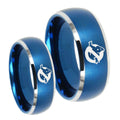 Ghostbusters Dome Brushed Blue 2 Tone Tungsten Engagement Ring Set