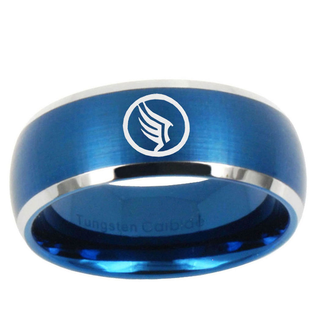 5MMBrush Blue Dome Mass Effect Tungsten 2 Tone Engrave Ring
