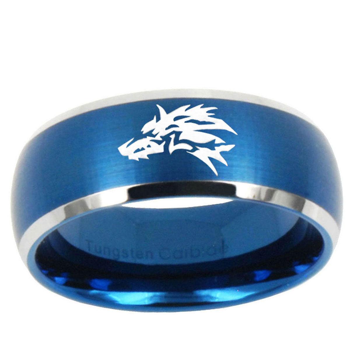 10mm Wolf Dome Brushed Blue 2 Tone Tungsten Ring
