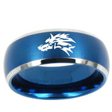 5, 8mm Wolf Dome Brushed Blue 2 Tone Tungsten Carbide Custom Ring for Men