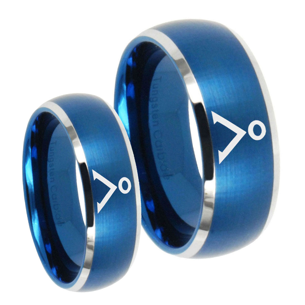 Stargate Dome Brushed Blue 2 Tone Tungsten Couple Band Set