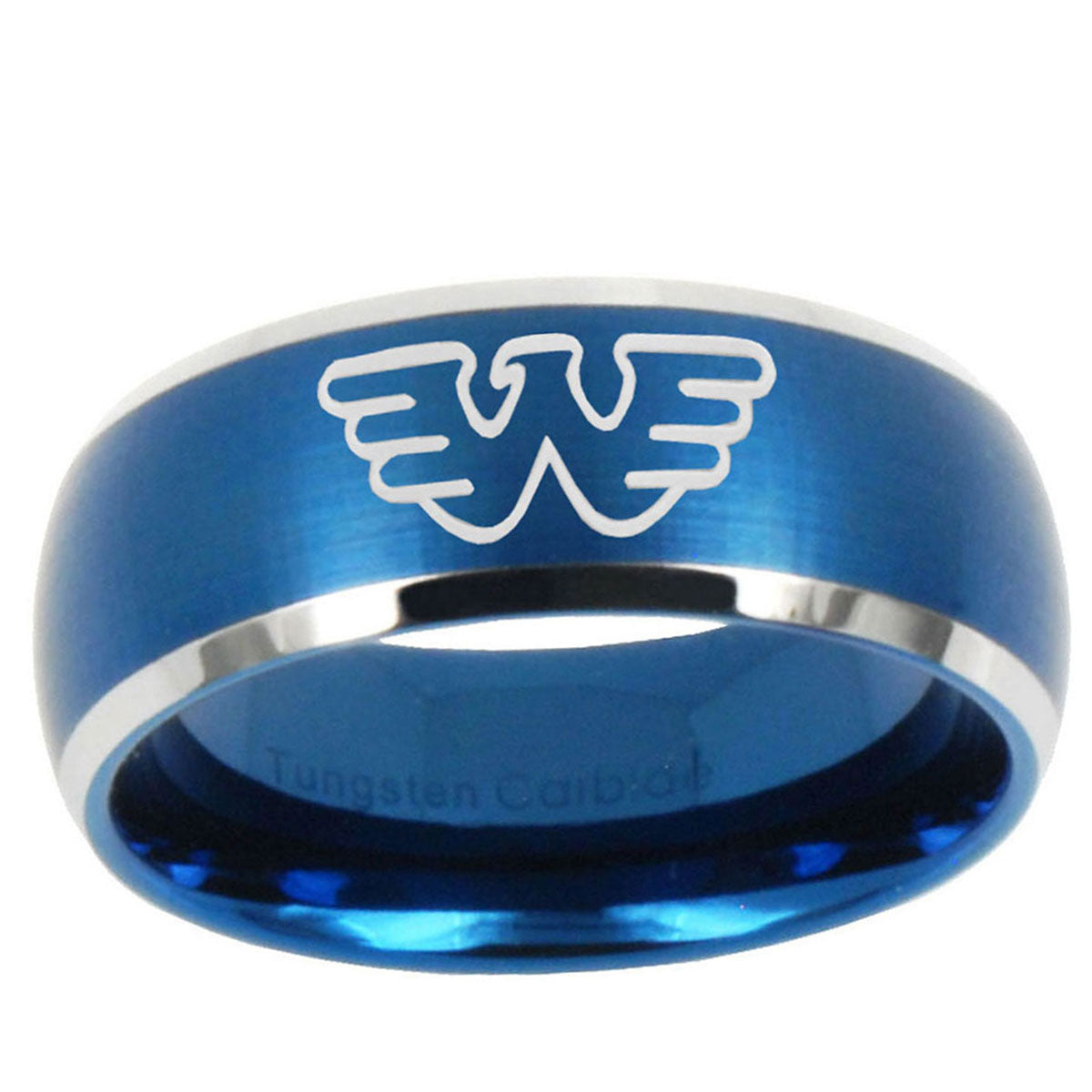 5MMWaylon Jennings Dome Brushed Blue 2 Tone Tungsten Engraved Ring