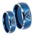Waylon Jennings Dome Brushed Blue 2 Tone Tungsten Wedding Band Set