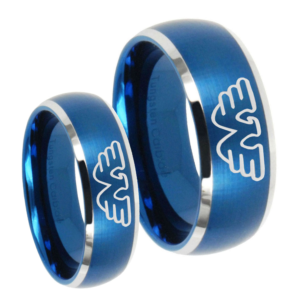 Waylon Jennings Dome Brushed Blue 2 Tone Tungsten Wedding Band Set