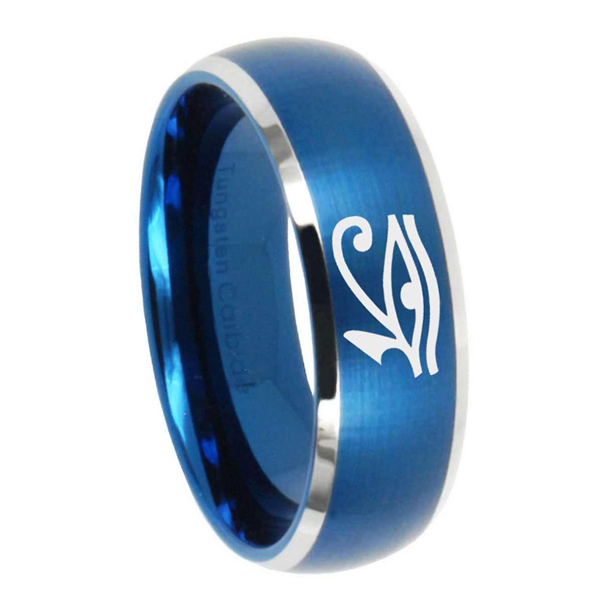 8MM Seeing Eye Dome Brushed Blue 2 Tone Tungsten Wedding Ring