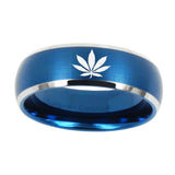 10mm-Marijuana-Leaf-Dome-Brushed-Blue-2-Tone-Tungsten-Carbide-Engraved-Ring