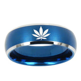 10mm Marijuana Leaf Dome Brushed Blue 2 Tone Tungsten Ring