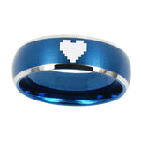 8mm-Brush-Blue-Dome-Zelda-Heart-Tungsten-Carbide-2-Tone-Laser-Engraved-Ring