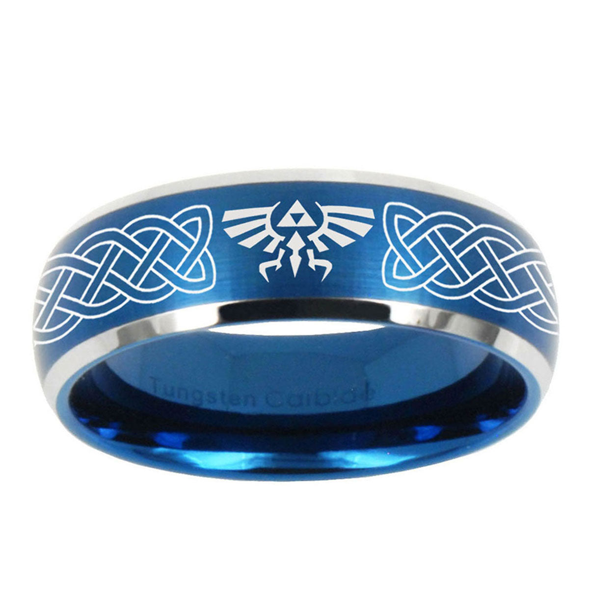 10mm Celtic Zelda Dome Brushed Blue 2 Tone Tungsten Ring