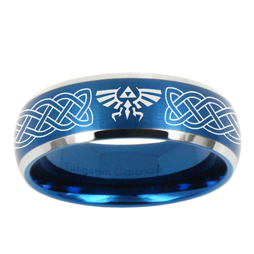 10mm Celtic Zelda Dome Brushed Blue 2 Tone Tungsten Ring