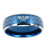 5, 8mm Celtic Zelda Dome Brushed Blue 2 Tone Tungsten Ring
