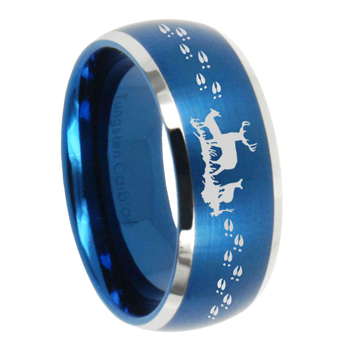 10mm Deer Hunting Dome Brushed Blue 2 Tone Tungsten Mens Wedding Band