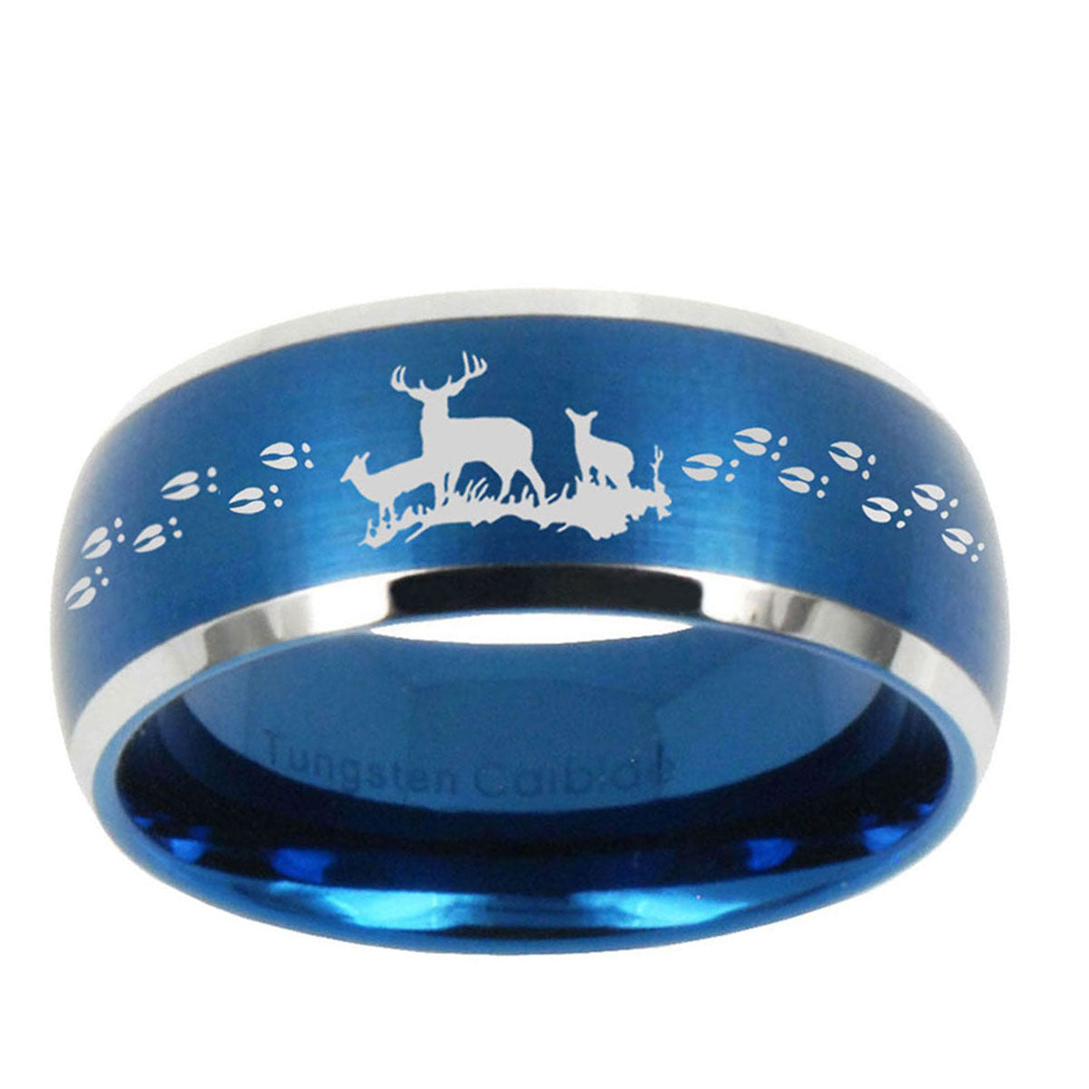 10mm Deer Hunting Dome Brushed Blue 2 Tone Tungsten Mens Wedding Band