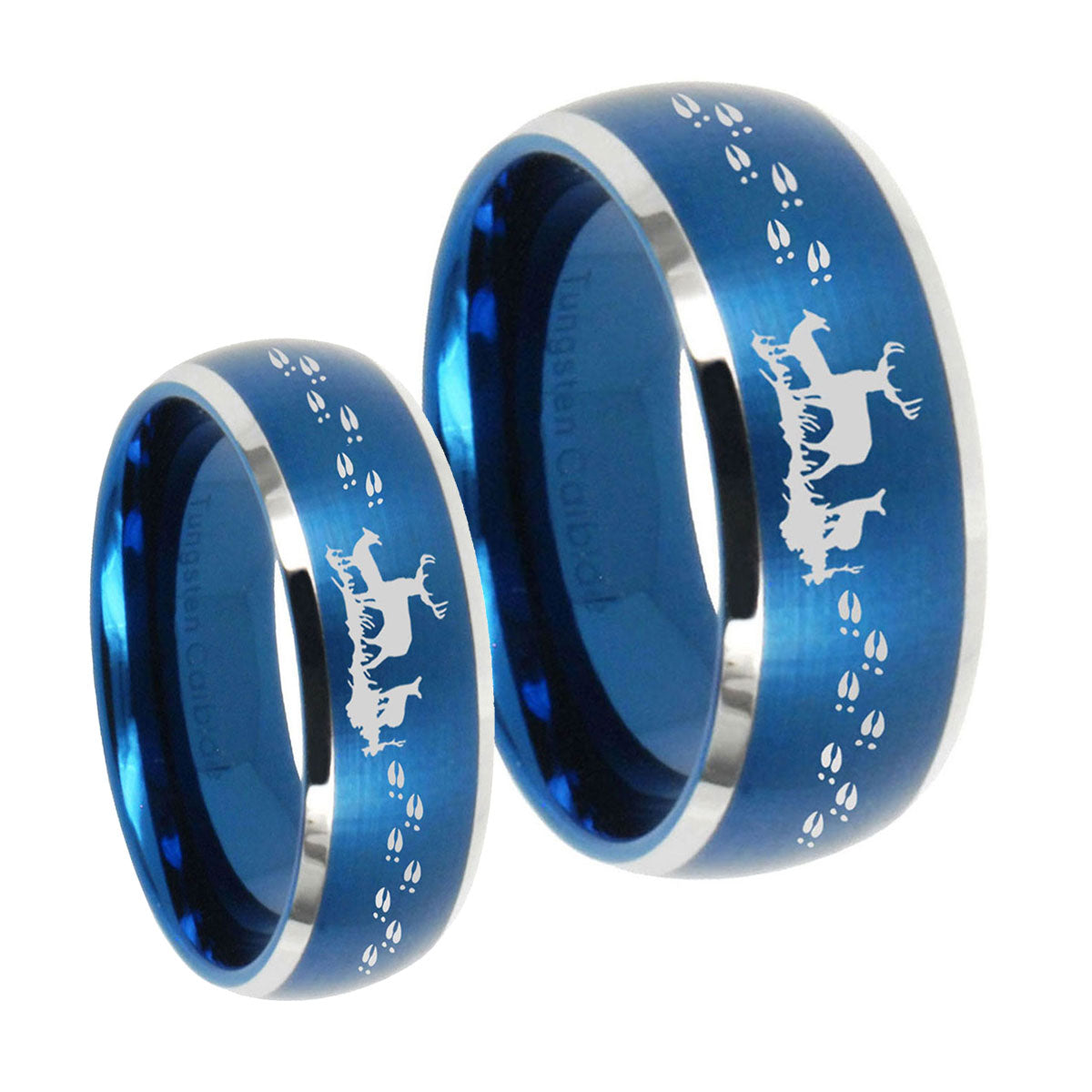 Deer Hunting Dome Brushed Blue 2 Tone Tungsten Couple Rings