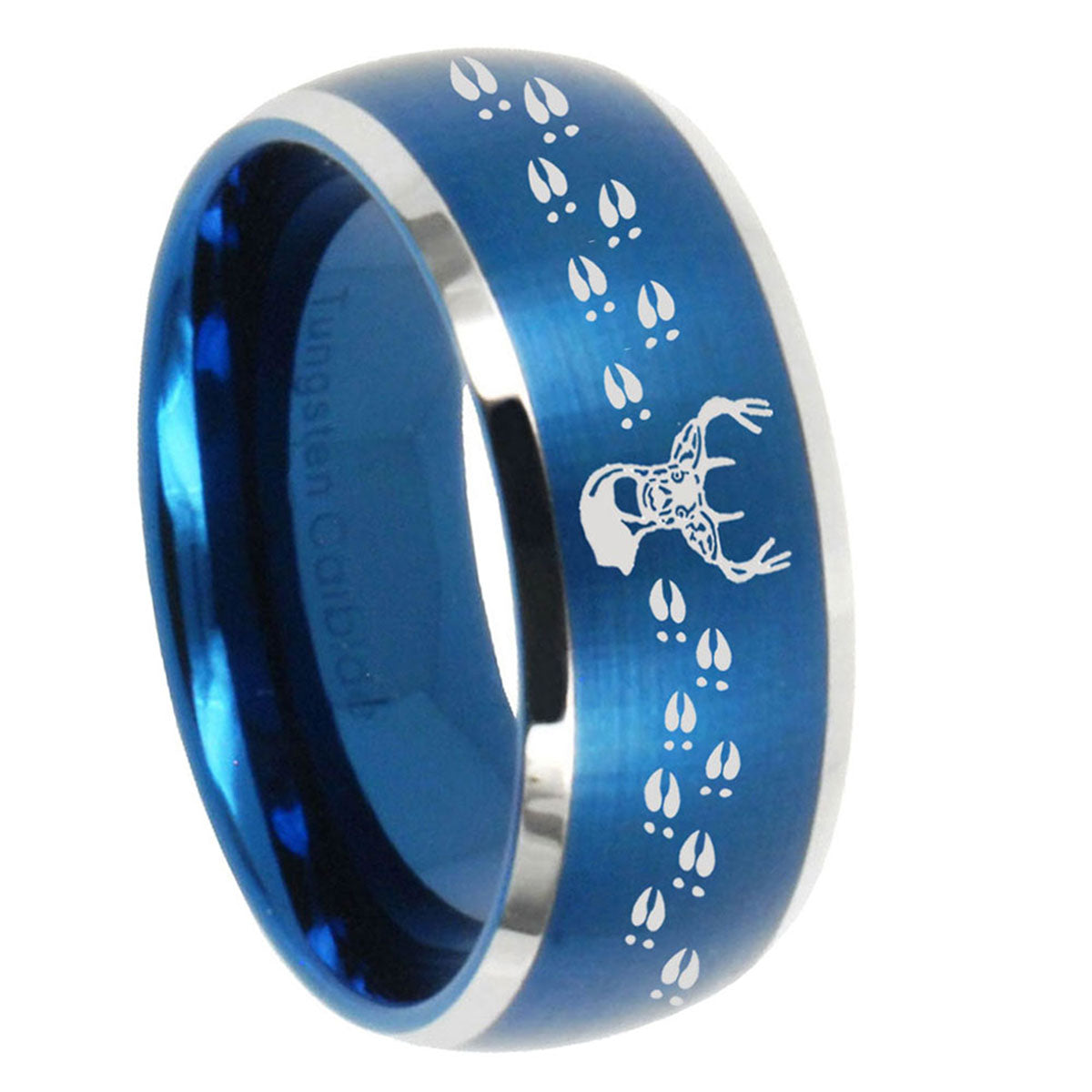 10mm Deer Antler Dome Brushed Blue 2 Tone Tungsten Mens Wedding Band
