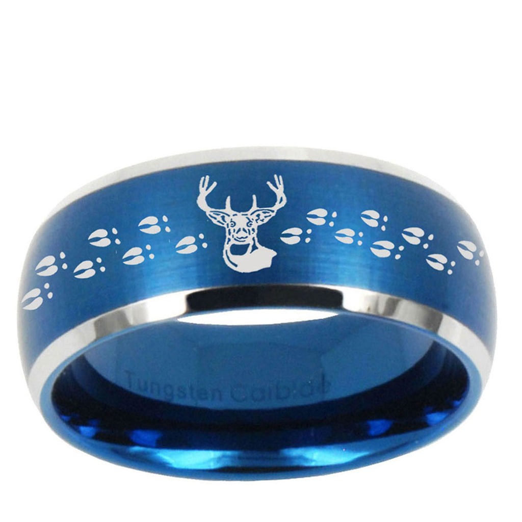 10mm Deer Antler Dome Brushed Blue 2 Tone Tungsten Mens Wedding Band
