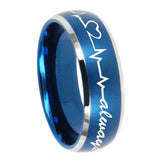 8mm-Heart-Beat-forever-Heart-always-Dome-Brushed-Blue-2-Tone-Tungsten-Men's-Ring
