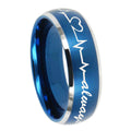 8MM Heart Beat forever Heart always Dome Brush Blue 2 Tone Tungsten Ring