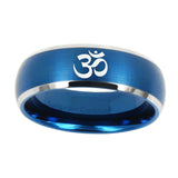 10mm-Om-Aum-Yoga--Dome-Brushed-Blue-2-Tone-Tungsten-Carbide-Mens-Bands-Ring