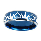 10mm-Hearts-and-Crowns-Dome-Brushed-Blue-2-Tone-Tungsten-Men's-Wedding-Band