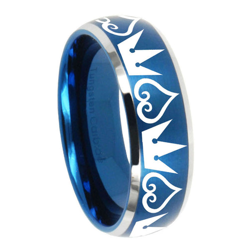 10mm Hearts and Crowns Dome Brushed Blue 2 Tone Tungsten Men's Wedding Band