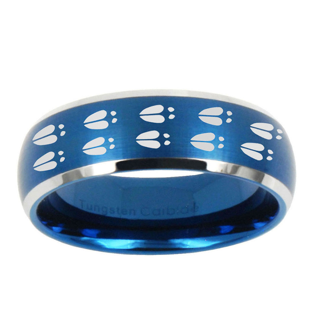 5MMDeer Tracks Dome Brushed Blue 2 Tone Tungsten Ring For Men