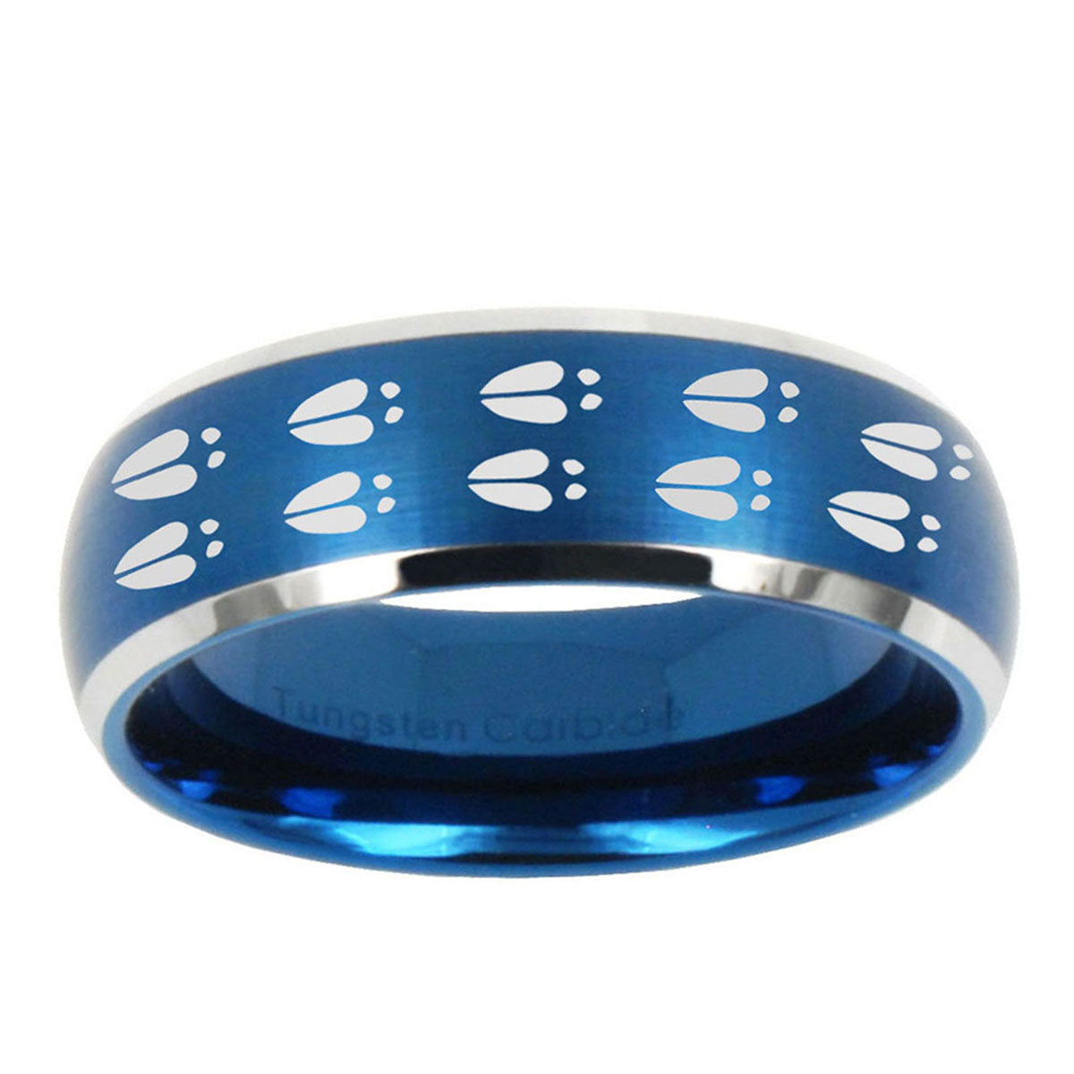 5MMDeer Tracks Dome Brushed Blue 2 Tone Tungsten Ring For Men