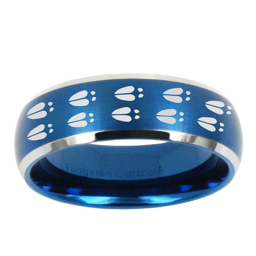 10mm Deer Tracks Dome Brushed Blue 2 Tone Tungsten Ring