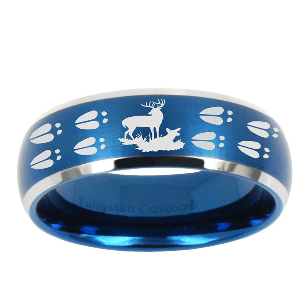 5MMDeer Hunting Tracks Dome Brushed Blue 2 Tone Tungsten Ring