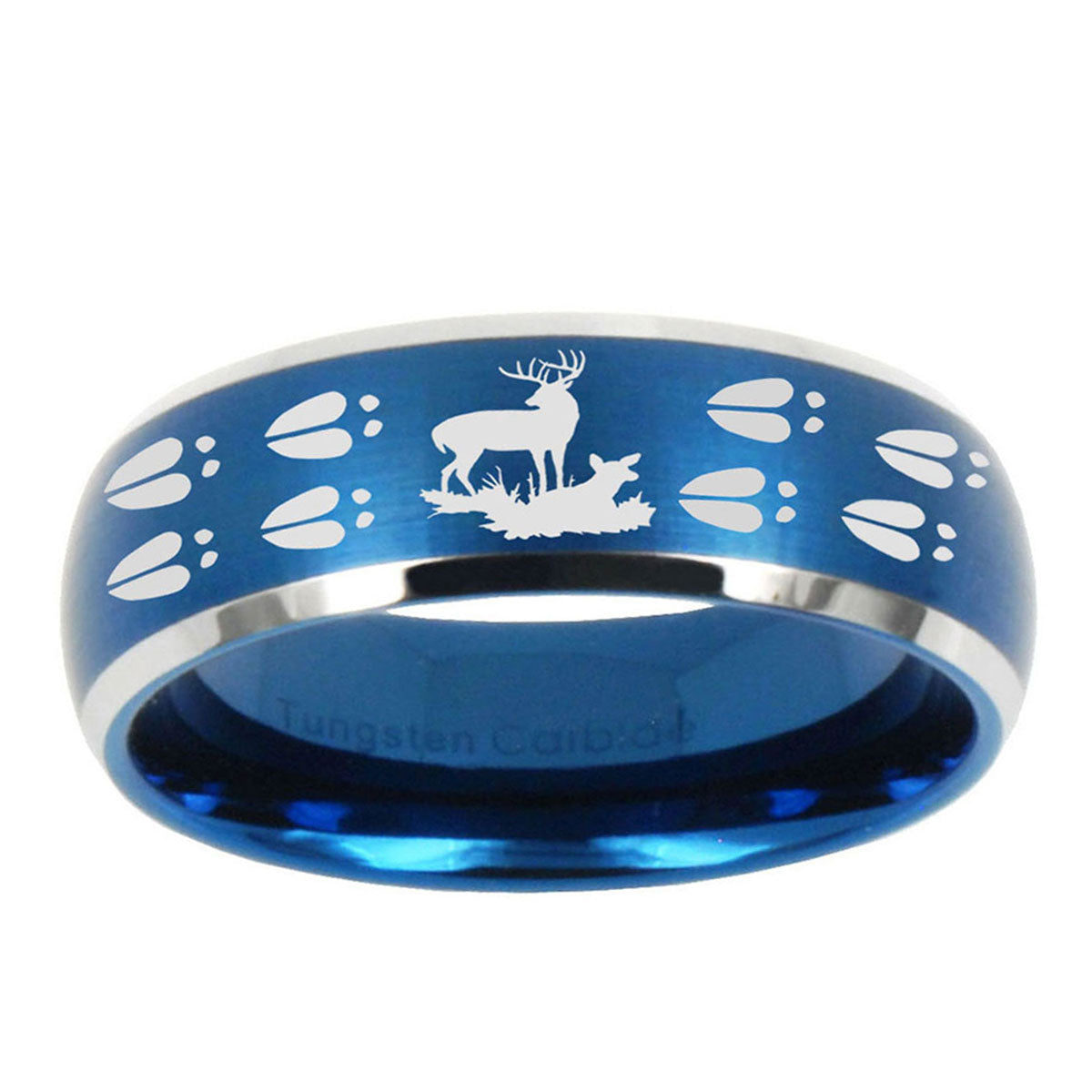 5MMDeer Hunting Tracks Dome Brushed Blue 2 Tone Tungsten Ring