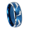 10mm Dolphins Dome Brushed Blue 2 Tone Tungsten Carbide Rings for Men