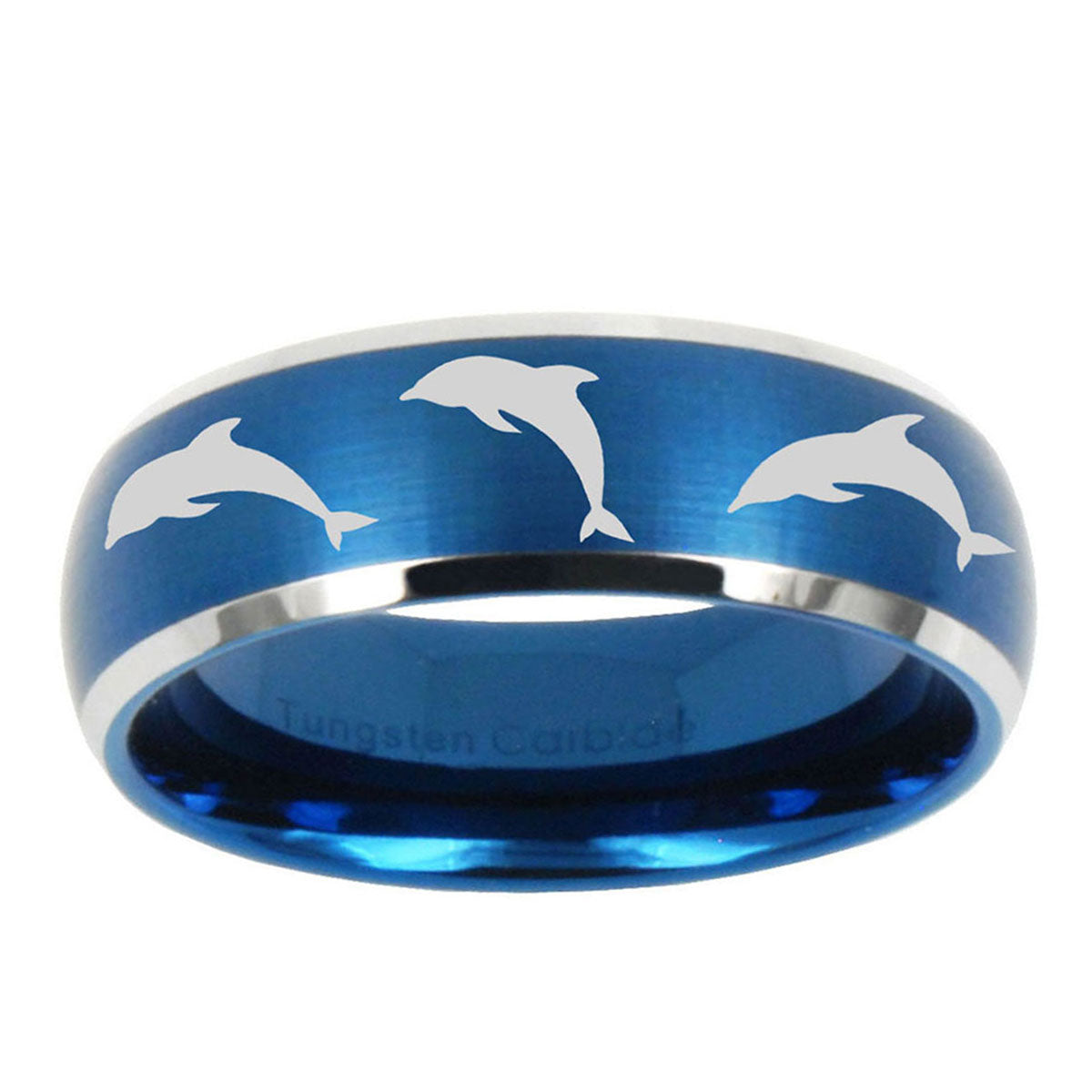 10mm Dolphins Dome Brushed Blue 2 Tone Tungsten Ring