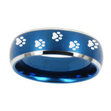 10mm-Paw-Print-Dome-Brushed-Blue-2-Tone-Tungsten-Carbide-Wedding-Band-Mens