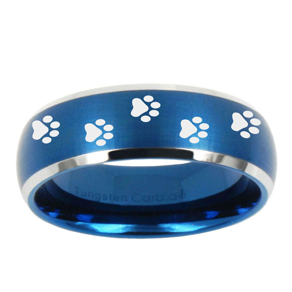 5MMPaw Print Dome Brushed Blue 2 Tone Tungsten Men's Ring