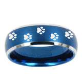 5, 8mm Paw Print Dome Brushed Blue 2 Tone Tungsten Ring