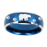 10mm-Bear-and-Paw-Dome-Brushed-Blue-2-Tone-Tungsten-Carbide-Wedding-Band-Ring