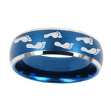 8mm-Foot-Print-Dome-Brushed-Blue-2-Tone-Tungsten-Carbide-Men's-Bands-Ring