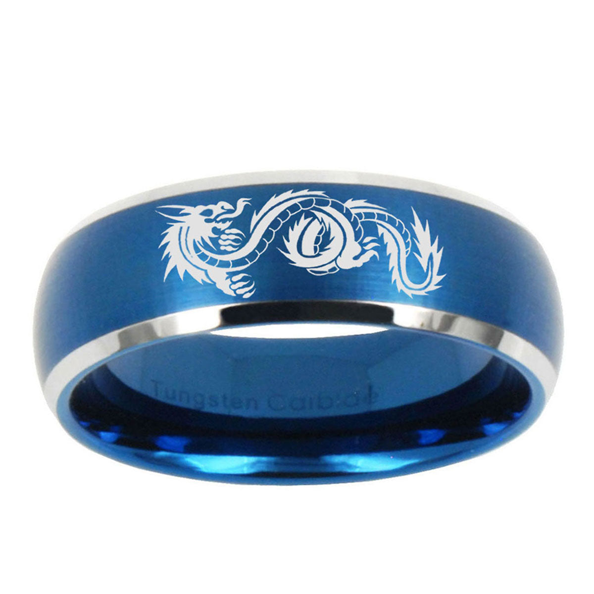 10mm Dragon Dome Brushed Blue 2 Tone Tungsten Ring