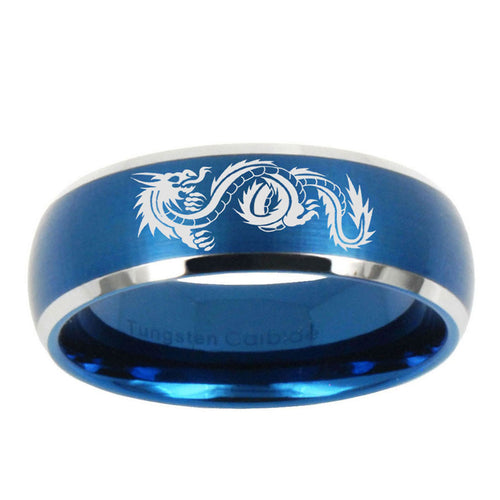 10mm Dragon Dome Brushed Blue 2 Tone Tungsten Ring