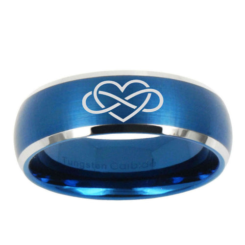 10mm Infinity Love Dome Brushed Blue 2 Tone Tungsten Men's Engagement Band
