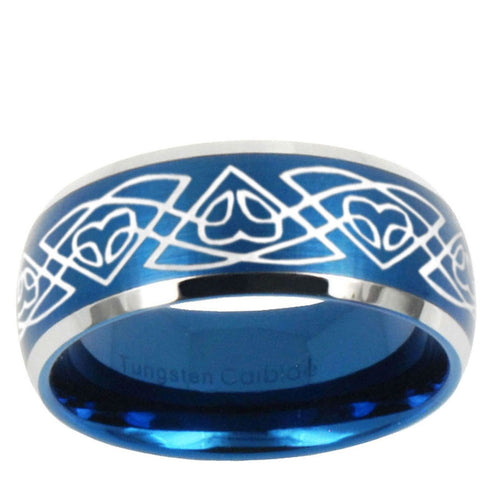 10mm Celtic Braided Dome Brushed Blue 2 Tone Tungsten Mens Wedding Band