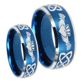 Irish Claddagh Dome Brushed Blue 2 Tone Tungsten Couples Ring Set