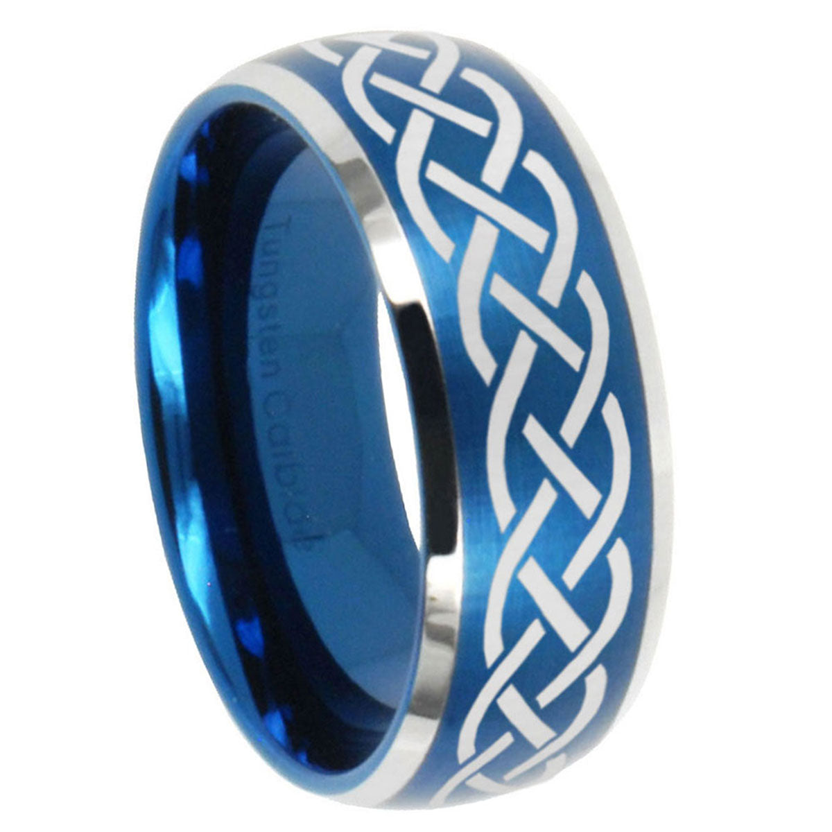 10mm Celtic Knot Dome Brushed Blue 2 Tone Tungsten Mens Wedding Band