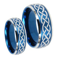 Celtic Knot Dome Brushed Blue 2 Tone Tungsten Promise Ring Set