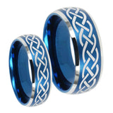 His Hers Celtic Knot Dome Brushed Blue 2 Tone Tungsten Men's Ring Set