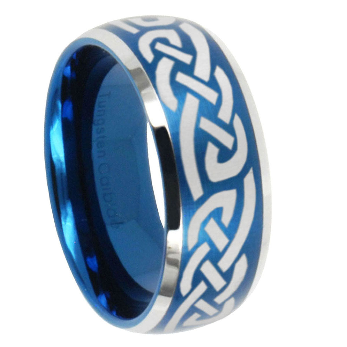 8MM Celtic Knot Infinity Love Dome Brushed Blue 2 Tone Tungsten Ring