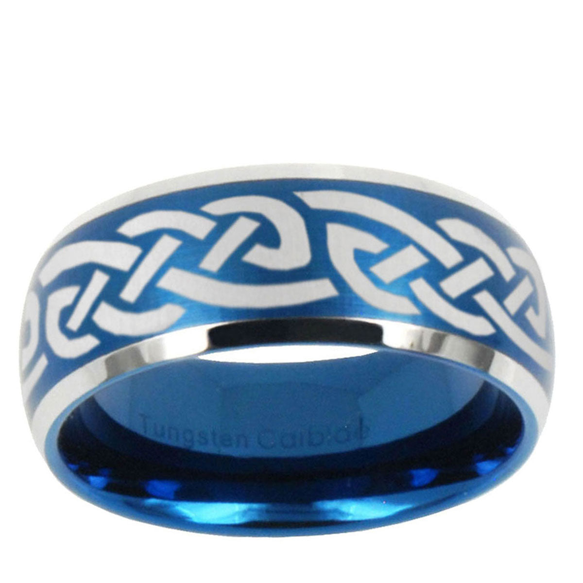 10mm Celtic Knot Infinity Love Dome Brushed Blue 2 Tone Tungsten Mens Wedding Band