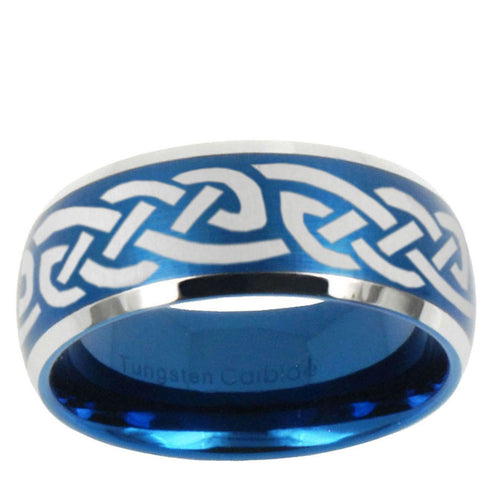 10mm Celtic Knot Infinity Love Dome Brushed Blue 2 Tone Tungsten Mens Wedding Band